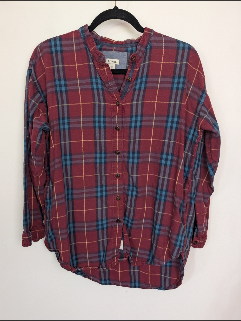 L.L. Bean Women's Burgundy Plaid Button Down Flannel Shirt SZ XSP Fall Fisherman